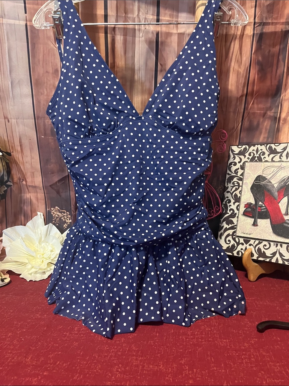 Jaclyn Smith Navy with White Polka Dots One-Piece Swimdress